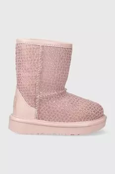 Детские кожаные зимние сапоги UGG T CLASSIC IIEL HEARTS, розовый