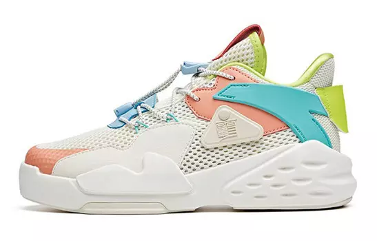 Детские кроссовки для скейтбординга GS Mid-top светло-бежевый белый/красный/флуоресцентный предупреждающий желтый Anta Kids