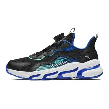 Детские кроссовки GS Low-top, черные/горизонтально-голубые/флуоресцентные аква-зеленые Anta Kids, черный
