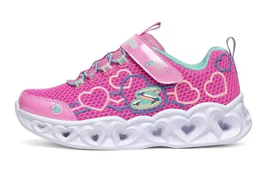 Детские кроссовки Heart Lights GS Low-top розовые/белые/зеленые/синие Skechers