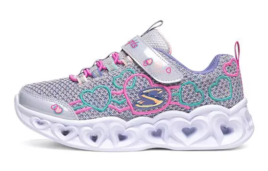 Детские кроссовки Heart Lights GS Low-top серые/фиолетовые/белые/зеленые Skechers
