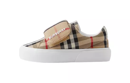 Детские кроссовки с ремешком на липучке в клетку James Burberry
