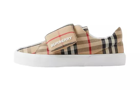 Детские кроссовки с ремешком на липучке в клетку James Burberry