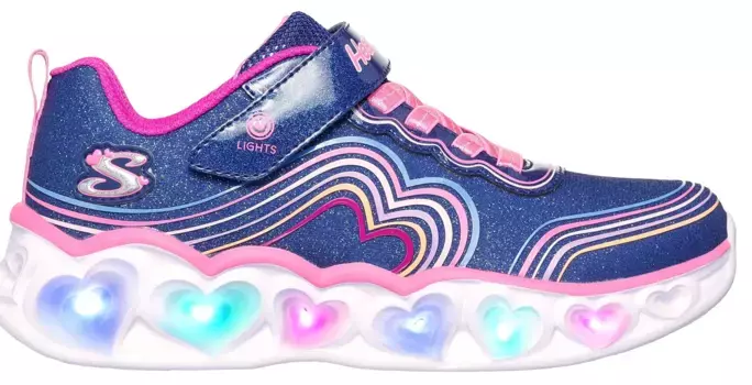 Детские кроссовки Skechers "HEART LIGHTS", повседневная обувь, обувь на липучке, блестящая обувь с разноцветной радужной строчкой Skechers Kids, цвет Navy-Multi