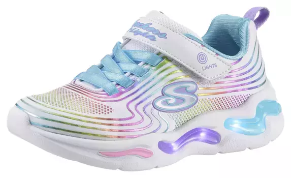 Детские кроссовки Skechers "WAVY BEAMS", со светящейся подошвой, повседневная обувь, полуботинки, туфли на шнуровке Skechers Kids, белый