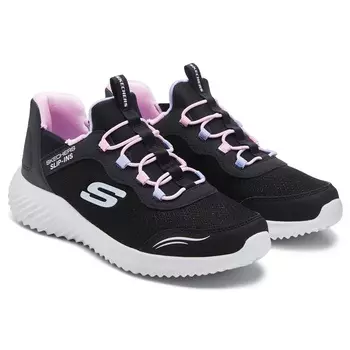 Детские кроссовки-слипоны Skechers Bounder для маленьких и больших детей, черный/розовый/лавандовый