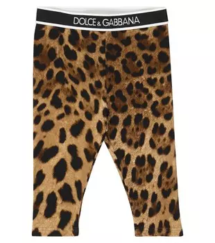 Детские леггинсы из эластичного хлопка с леопардовым принтом Dolce&Gabbana, коричневый