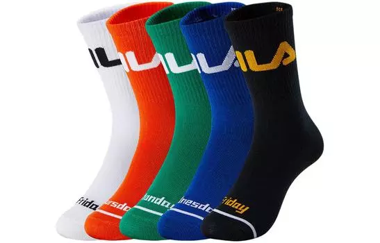 Детские носки ФИЛА FILA, цвет 5 Pairs (Pitch Green + Midsummer Orange + Dazzling Blue + Standa