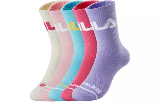 Детские носки ФИЛА FILA, цвет 5 pairs (light purple pink + light water orange + light elm purp
