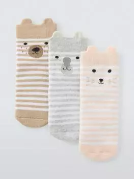 Детские носки из органического хлопка в полоску с животным принтом John Lewis, разноцветный