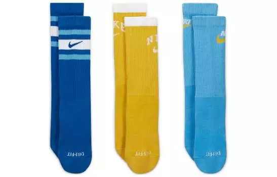Детские носки Nike, цвет 3 double packs (yellow/dark blue/light blue)