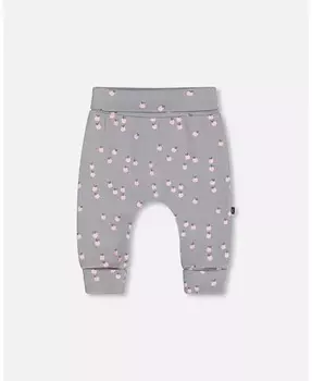 Детские развивающие брюки из органического хлопка для девочек, серые с принтом яблок Deux Par Deux, серый