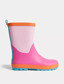 Детские резиновые сапоги Freshfeet с цветными блоками (4 маленьких — 6 больших) Marks & Spencer, розовый