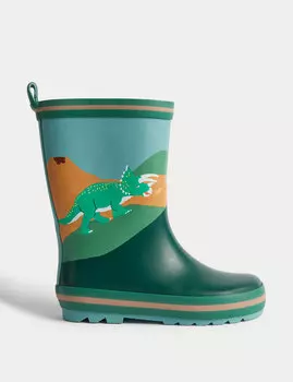 Детские резиновые сапоги с динозаврами Freshfeet (4 маленьких — 2 больших) Marks & Spencer, зеленый микс