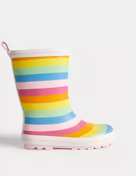 Детские резиновые сапоги в полоску Freshfeet (4 маленьких — 6 больших) Marks & Spencer, розовый микс
