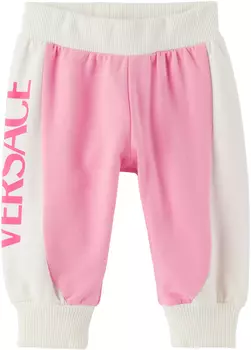 Детские розово-белые спортивные штаны с принтом Ярко-розовый Versace