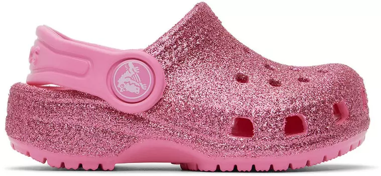Детские розовые классические блестящие сабо Crocs
