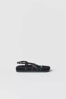 Детские сандалии из искусственного меха ZARA, черный