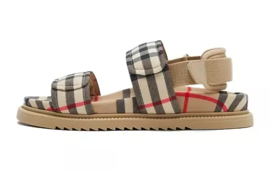 Детские сандалии на плоской подошве в винтажную клетку Burberry, коричневый