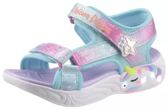 Детские сандалии Skechers "UNICORN DREAMS SANDAL MAJESTIC BLISS", летняя обувь, обувь на липучке, мигающая обувь, мигающая аппликация в виде единорога Skechers Kids, цвет Lila-Trkis-Hellrosa