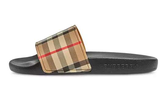 Шлепанцы Burberry Kids в винтажную клетку, коричневый / черный