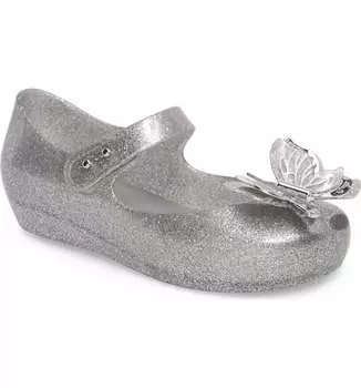Детские сандалии Ultragirl Fly с блестками из серебристого золота Mini Melissa, цвет shiny silver glitter