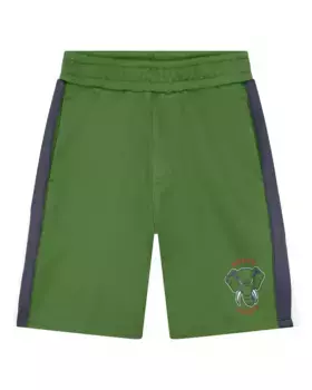 Детские шорты-бермуды с эластичной резинкой на талии и контрастными полосками по бокам Kenzo Kids, цвет Kaki