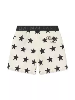 Детские шорты из хлопка с принтом Balmain Kids, белый