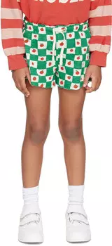 Детские шорты зеленого и кремового цвета с помидорами по всей поверхности Bobo Choses