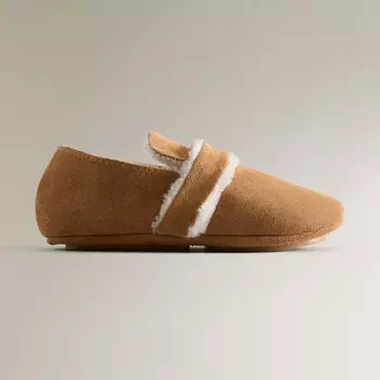 Детские тапочки-лоферы Zara Home Faux Shearling Leather, коричневый/белый