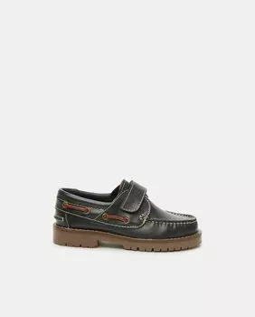 Детские темно-синие кожаные топсайдеры на застежке-липучке El Corte Ingls, темно-синий