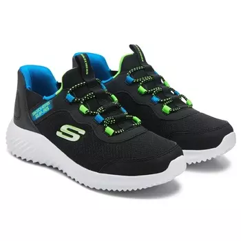 Детские туфли-слипоны Bounder Sneaker от Skechers для маленьких и больших детей, black/blue/lime
