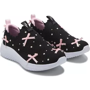 Детские ультрагибкие кроссовки-слипоны Skechers для малышей/подростков, черный/розовый с бантиками