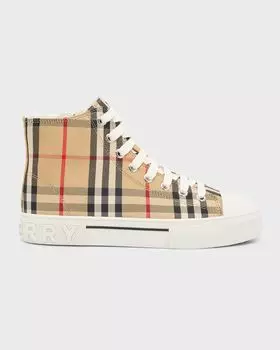 Детские высокие кеды в клетку Mini Jack Check Burberry, цвет Archive Beige Check