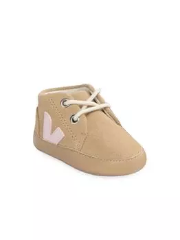 Детские замшевые ботинки на шнуровке Veja, кэмел