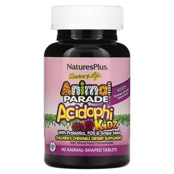 Детские жевательные витамины NaturesPlus Source of Life Animal Parade AcidophiKidz, 90 таблеток в форме животных