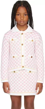 Детский бело-розовый кардиган в клетку Medusa Versace