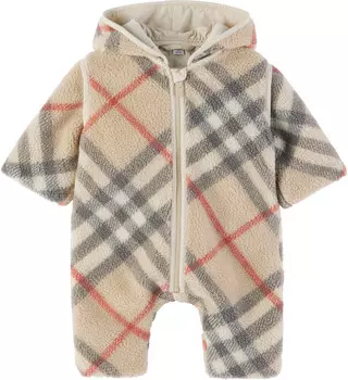 Детский бежевый флисовый комбинезон в клетку Burberry