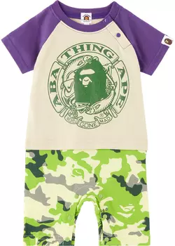 Детский бежевый комбинезон с камуфляжным принтом Woodland BAPE