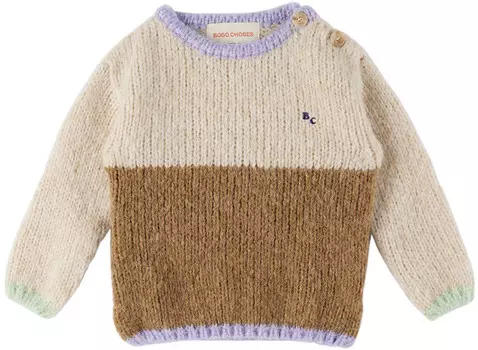 Детский бежевый свитер в стиле колор-блок Bobo Choses
