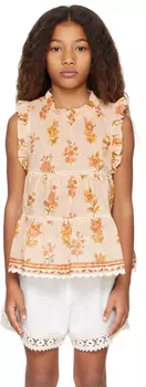 Детский бежевый топ со сборками из сального шелка ZIMMERMANN