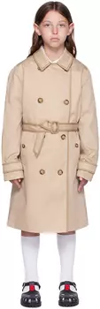 Детский бежевый тренч с поясом Burberry