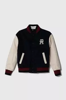 Детский бомбер Tommy Hilfiger из смесовой шерсти, темно-синий