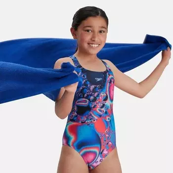 Детский цельный купальник с цифровой окантовкой и фартуком, для девочек Speedo, розовый