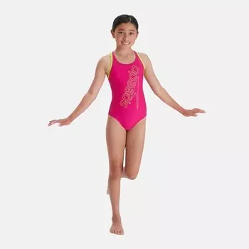 Детский цельный купальник с логотипом на штанге, для девочек Speedo, фуксия