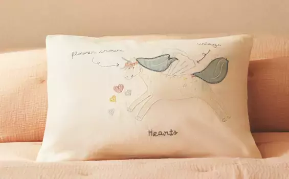 Детский чехол на подушку с единорогом Zara Home, розовый
