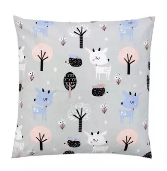 Детский чехол на подушку TupTam с декоративным рисунком Цвет: Олень / Ежик / Серый Размер: 80 x 80 см