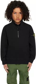 Детский черный свитшот на молнии до половины Stone Island Junior