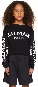 Детский черный жаккардовый свитер Balmain