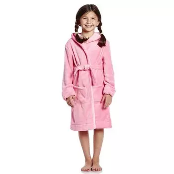 Детский флисовый халат Leveret с капюшоном, классический однотонный Leveret, светло-розовый
